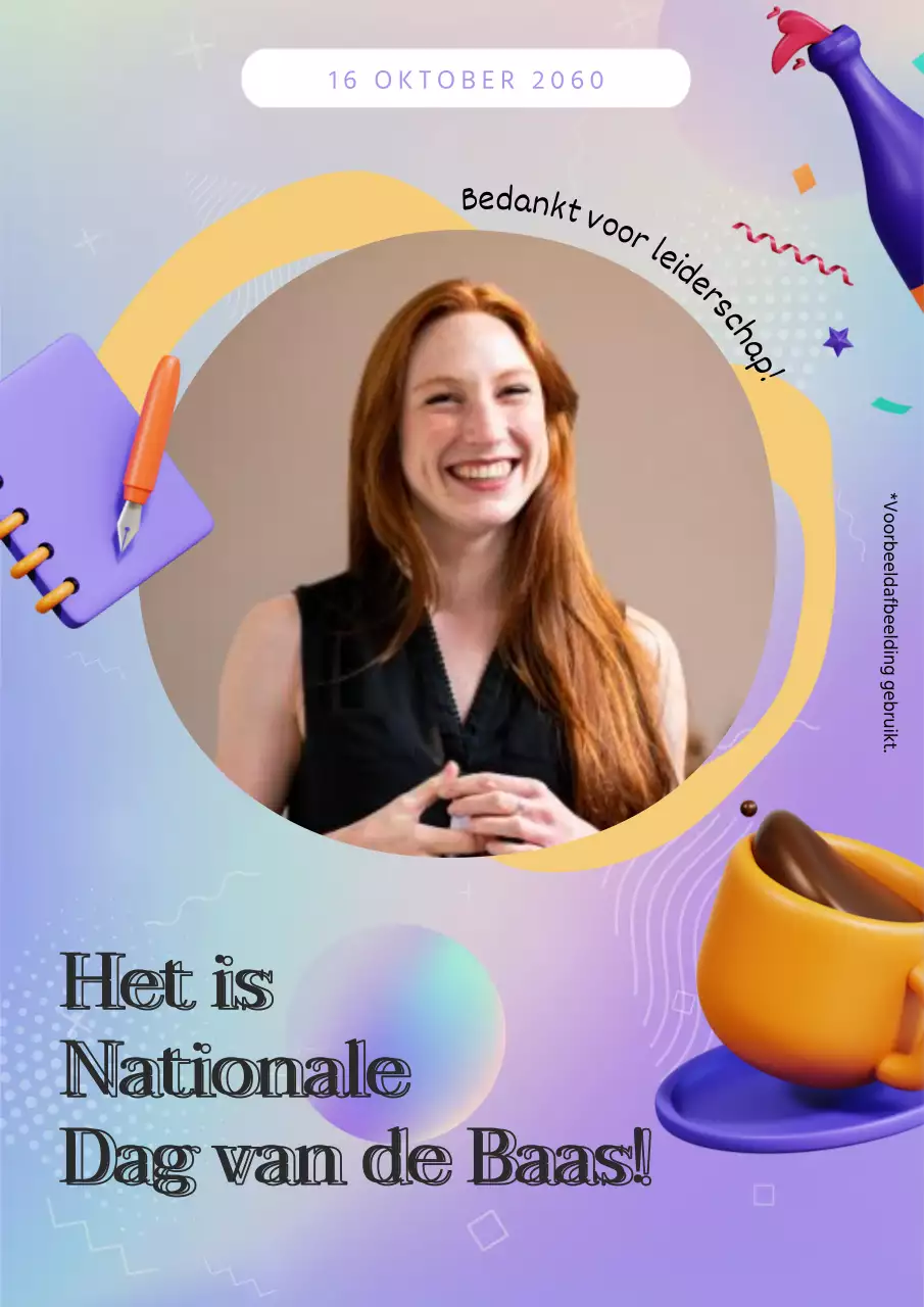 Paars en geel moderne reclame voor Nationale Dag van de Baas