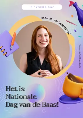 Paars en geel moderne reclame voor Nationale Dag van de Baas