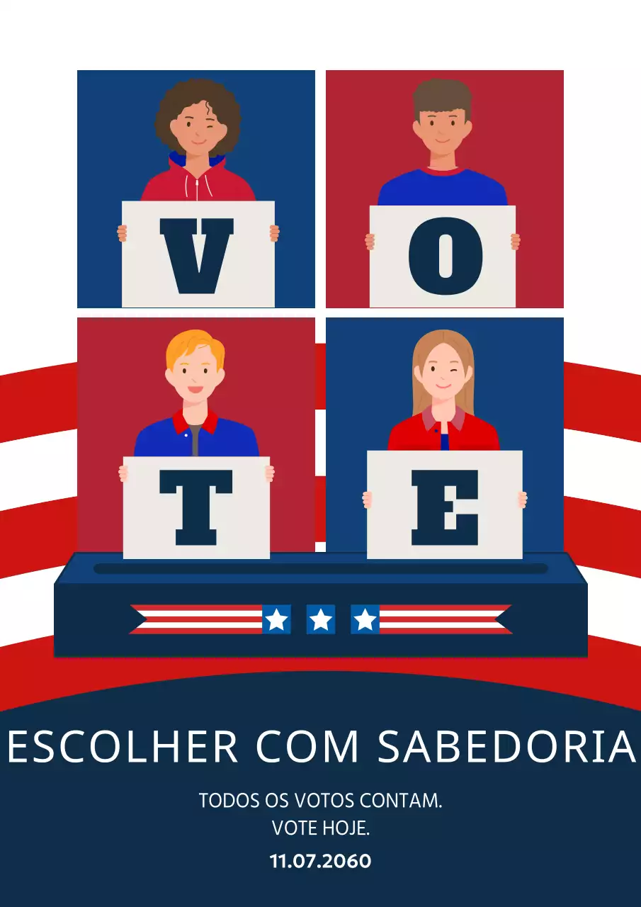 Aviso do dia das eleições azul e vermelho na moda