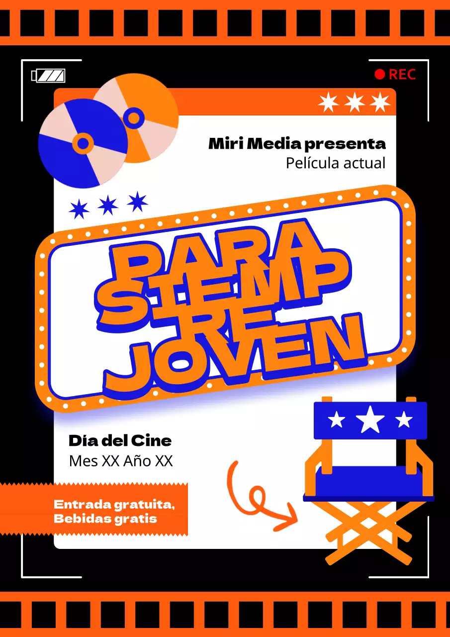 Anuncio Retro Movie Night en negro y naranja