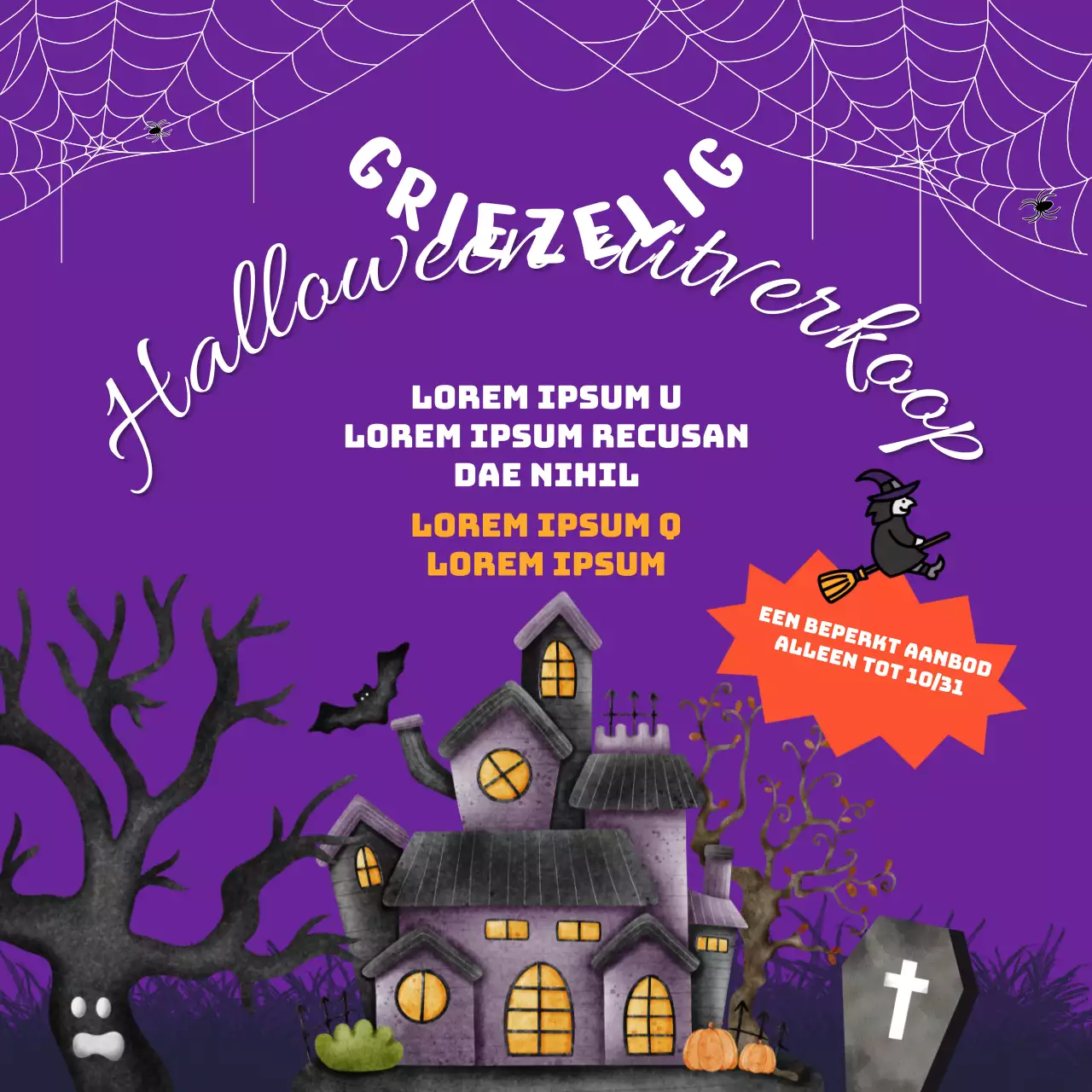 Paars met witte fantasie Halloween Sale reclame