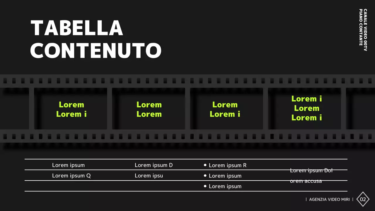 Semplice piano di contenuti del canale video in bianco e nero