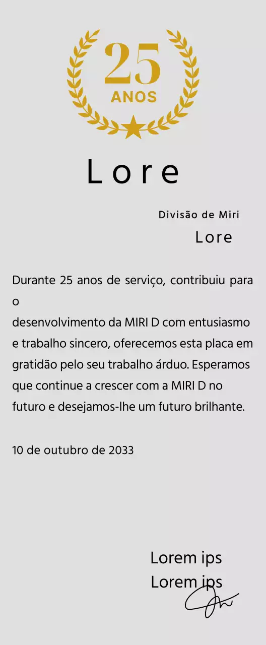 Placa de longevidade com louros e estrelas dourados