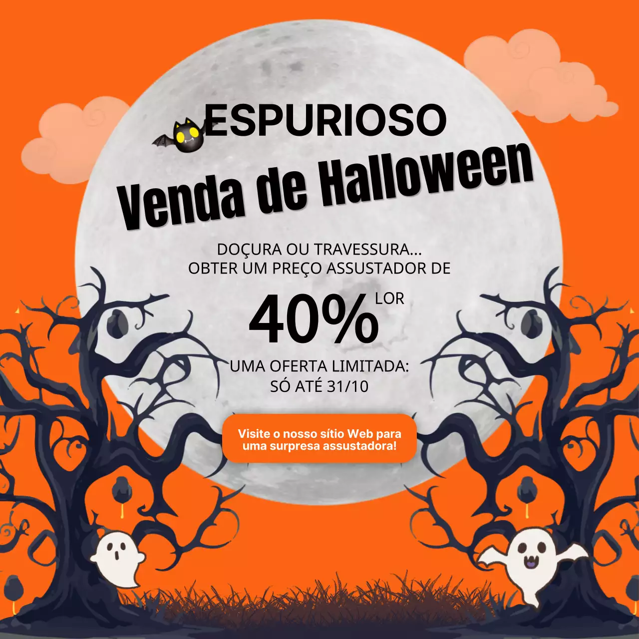 Anúncio de venda de fantasia de Halloween laranja e preta