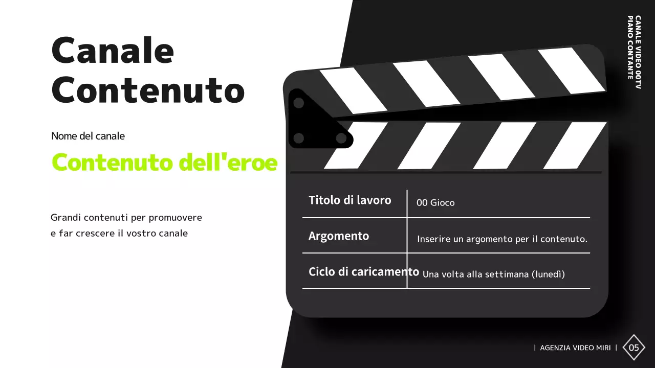 Semplice piano di contenuti del canale video in bianco e nero