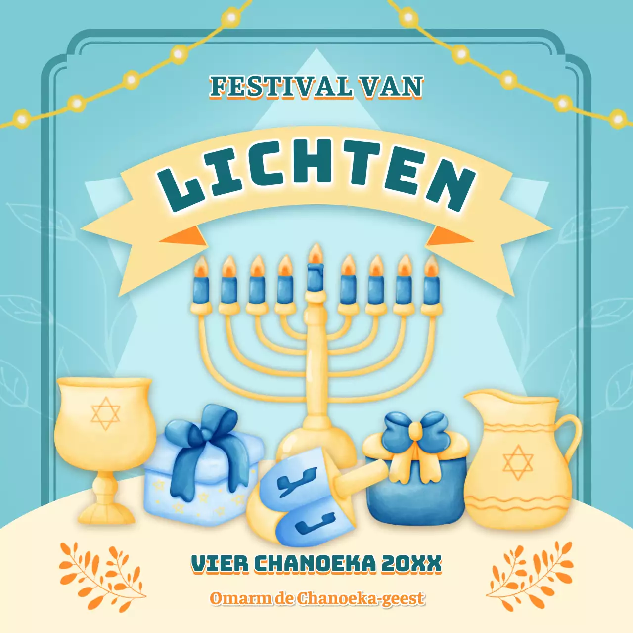 Hemelsblauwe en gele klassieke Hanukkah viering publiciteit