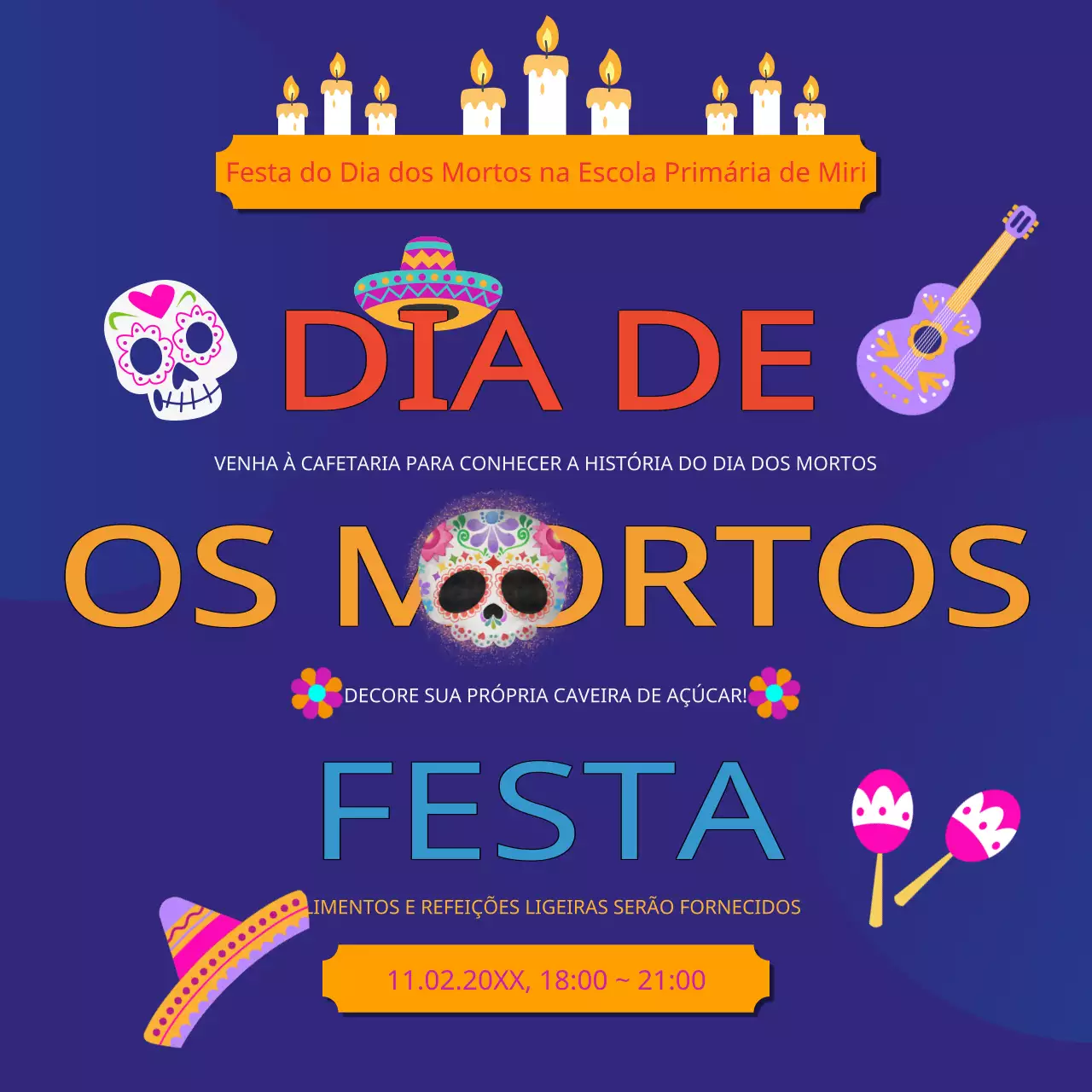 Convite de festa do Dia dos Mortos kitsch da Marinha