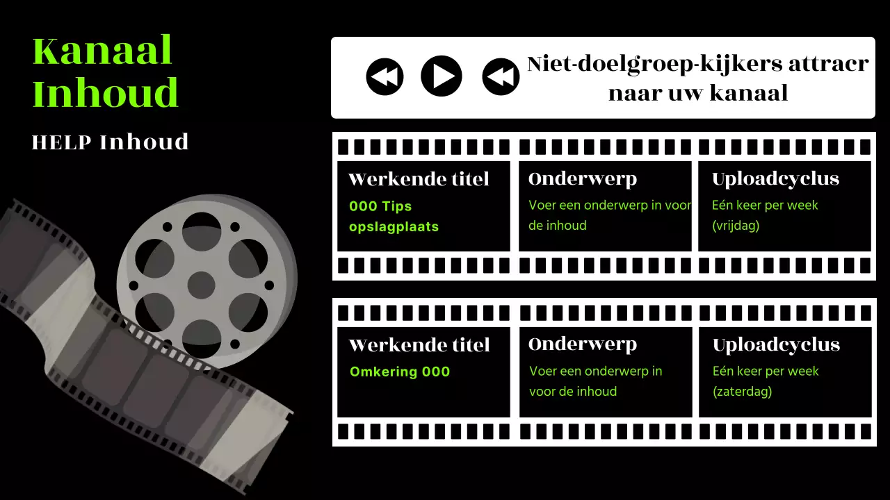 Black & Neon trendy Channel Content Plan voorstel