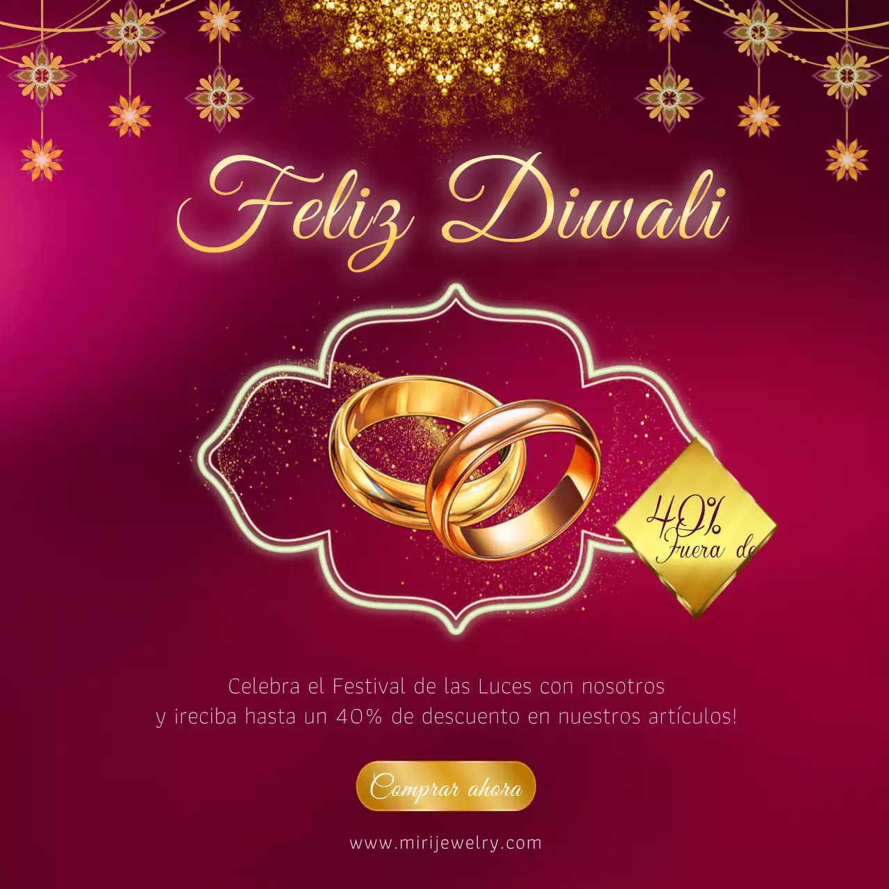Anuncio de venta de Diwali elegante en rojo y dorado