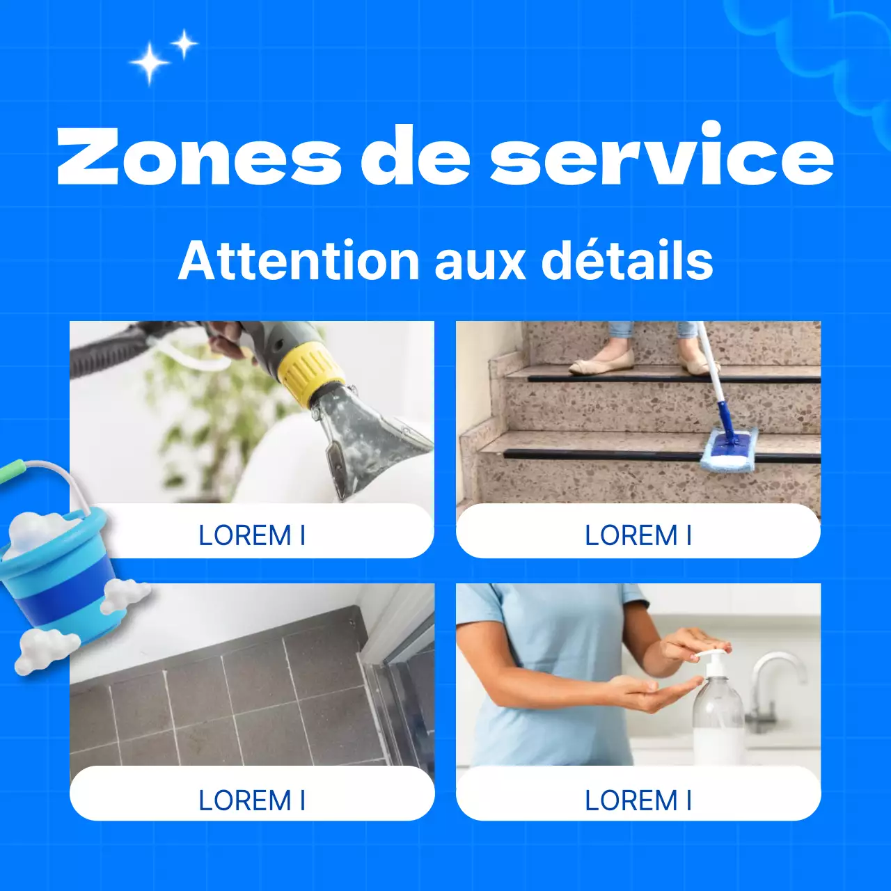Publicité pour une agence de nettoyage sur fond bleu clair