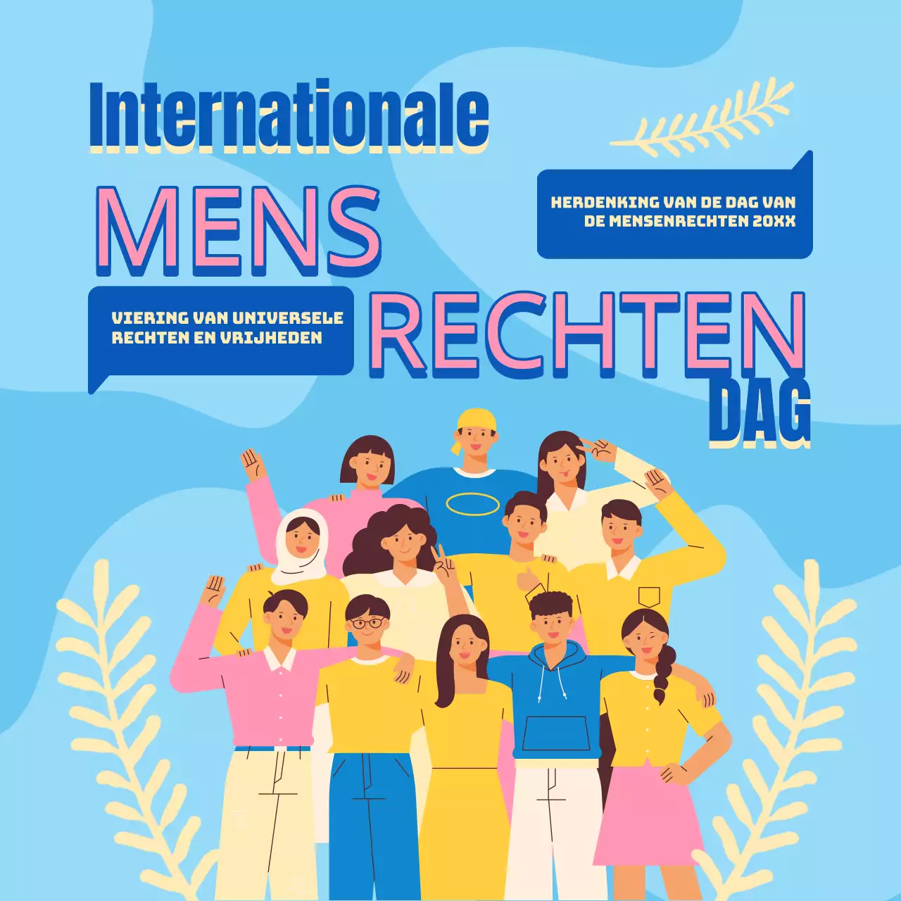 Blauw en Roze Trendy advertentie voor de Dag van de Mensenrechten
