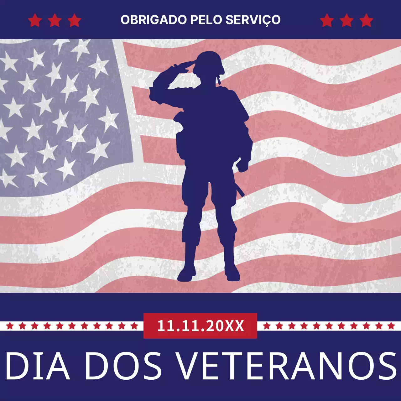 Publicidade azul e vermelha kitsch para o Dia dos Veteranos