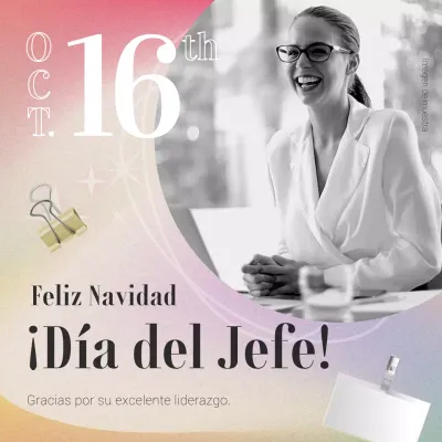 Anuncio moderno rosa y amarillo del Día Nacional del Jefe