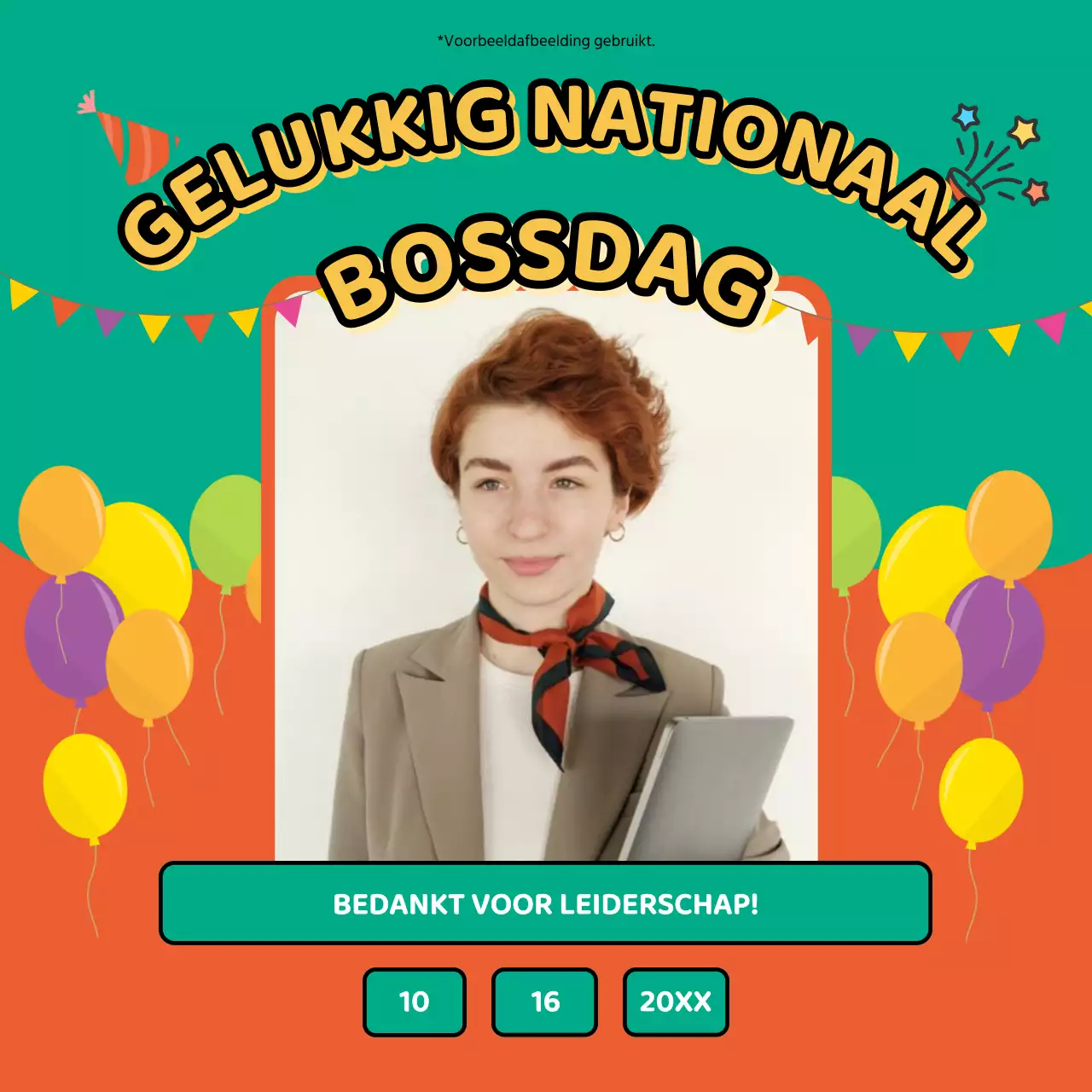 Groene en oranje kitscherige Happy Boss Day-mededeling