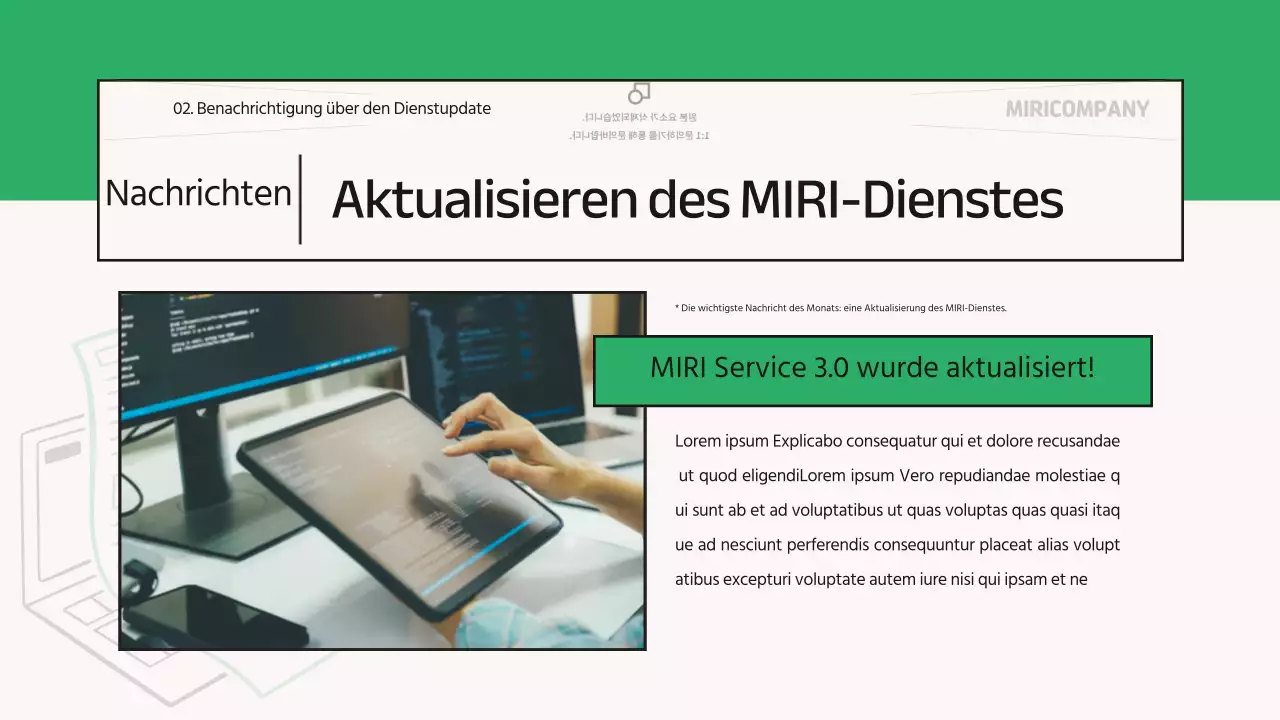 Über den grünen, modernen monatlichen Unternehmensnewsletter