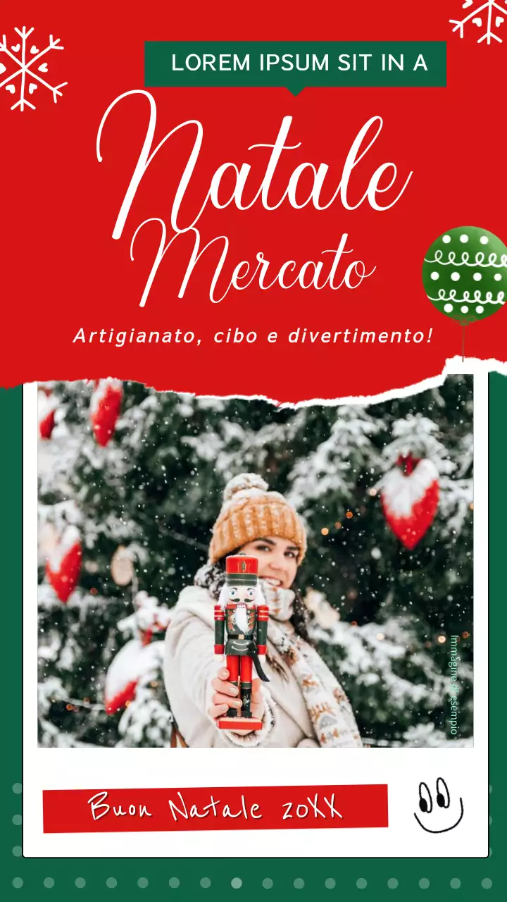 Pubblicità classica del mercatino di Natale rosso e verde