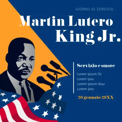 Pubblicità classica blu e arancione per il Martin Luther King Day