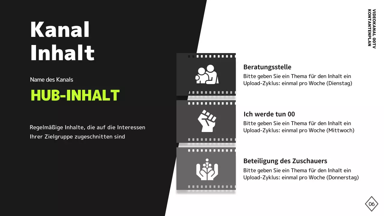Einfacher Schwarz-Weiß-Videokanal-Inhaltsplan