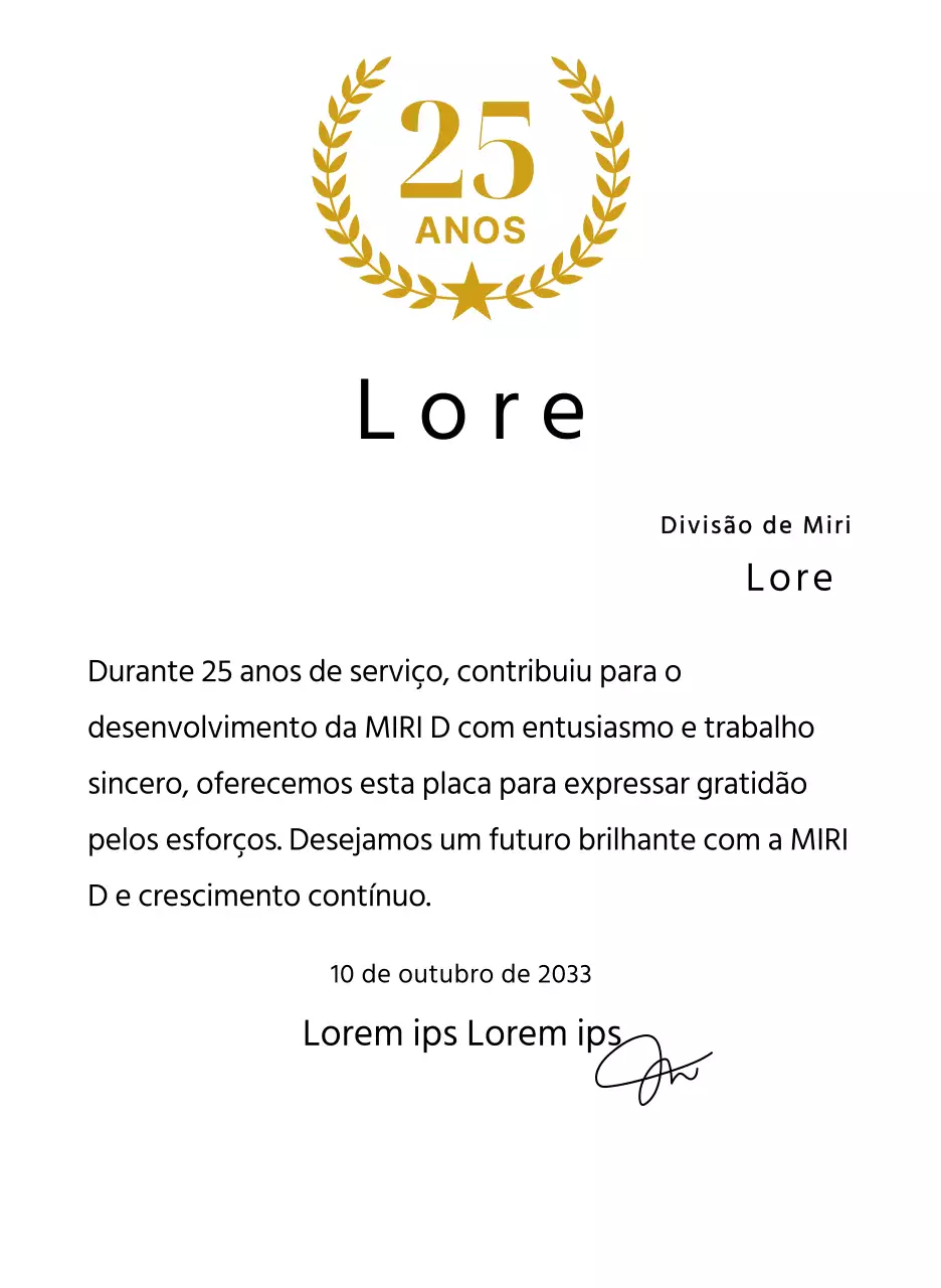 Placa de longevidade com louros e estrelas dourados