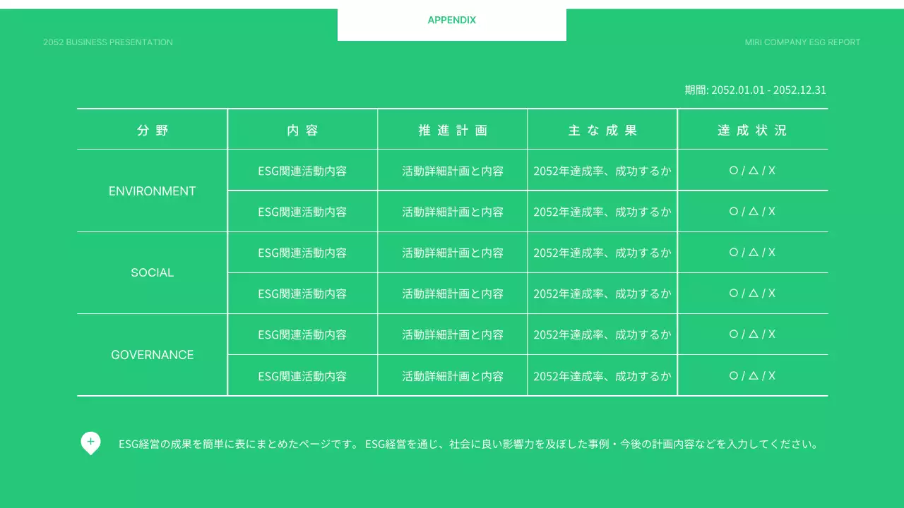 薄緑と白のシンプルな企業ESG報告書