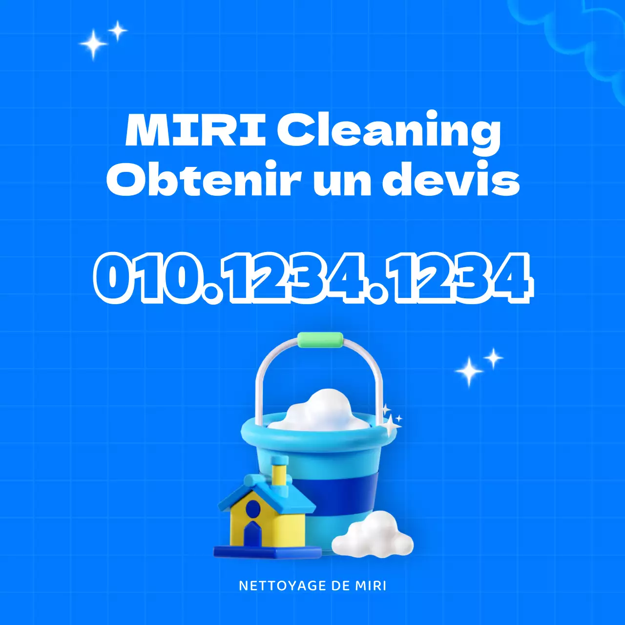 Publicité pour une agence de nettoyage sur fond bleu clair