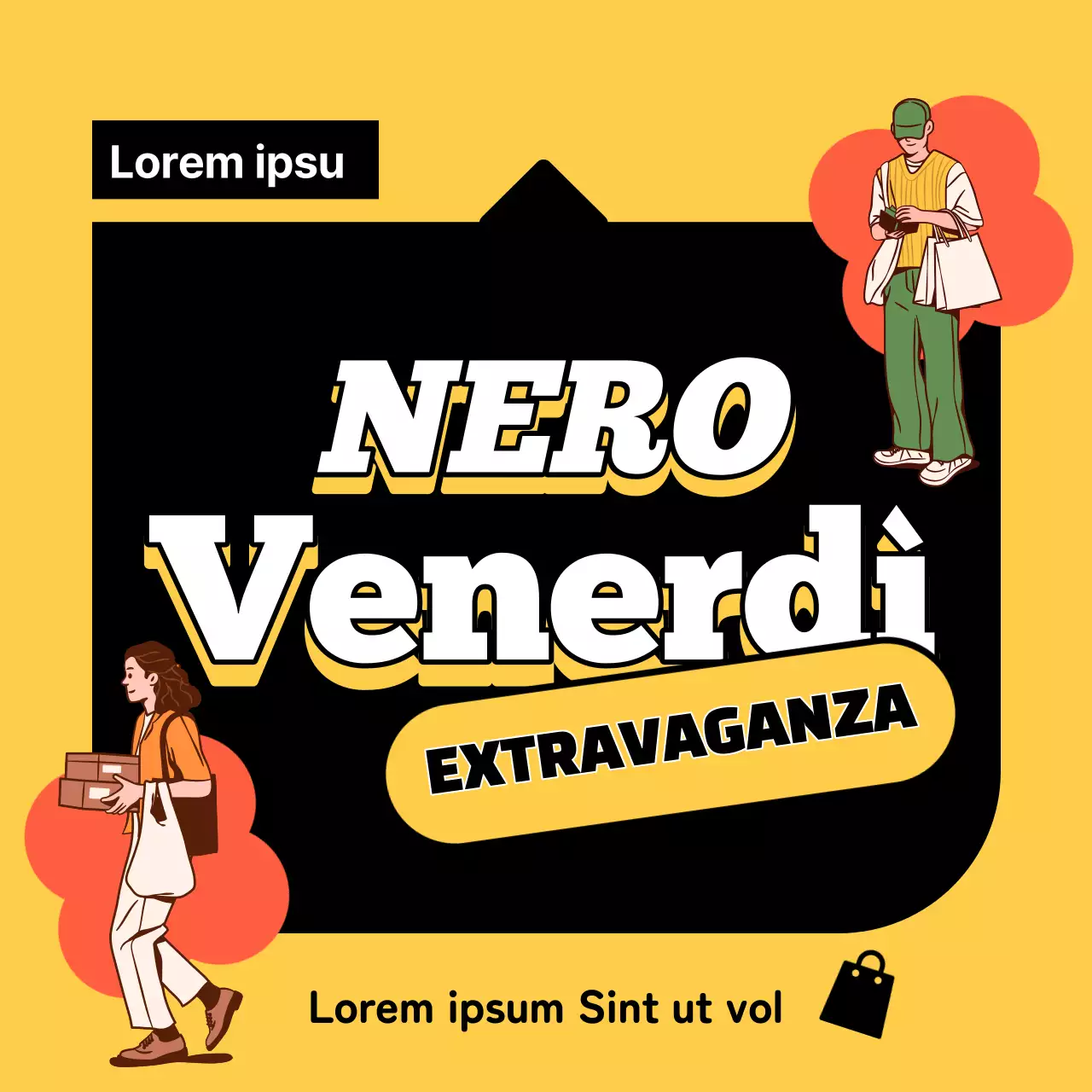 Annuncio di offerte del venerdì nero di tendenza in giallo e nero