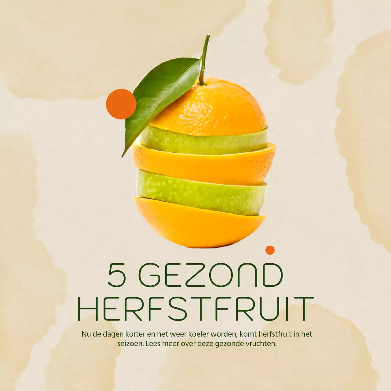 Minimalistische seizoensfruit advertentie in beige en oranje