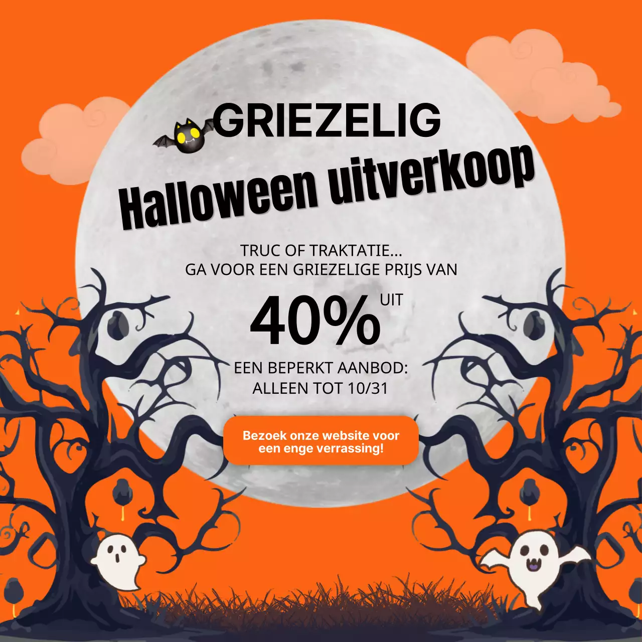 Oranje en zwarte fantasie Halloween Sale advertentie