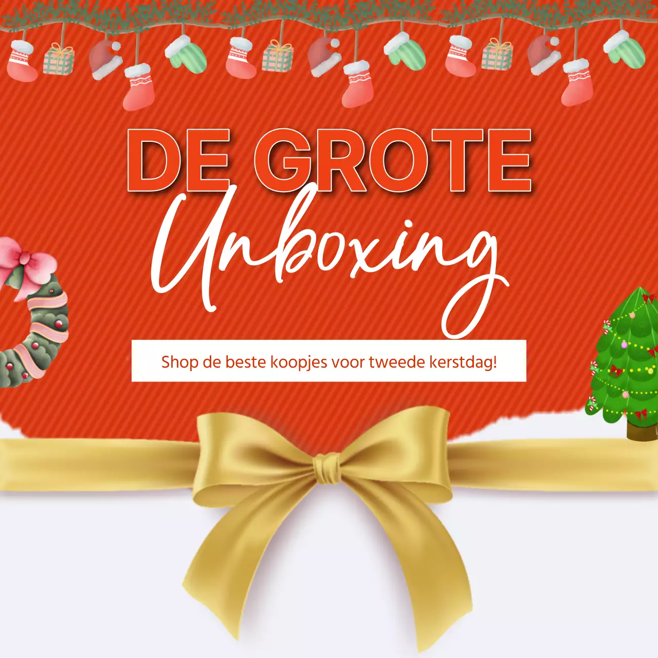 Rood en Goud Eenvoudige Reclame voor Tweede Kerstdag
