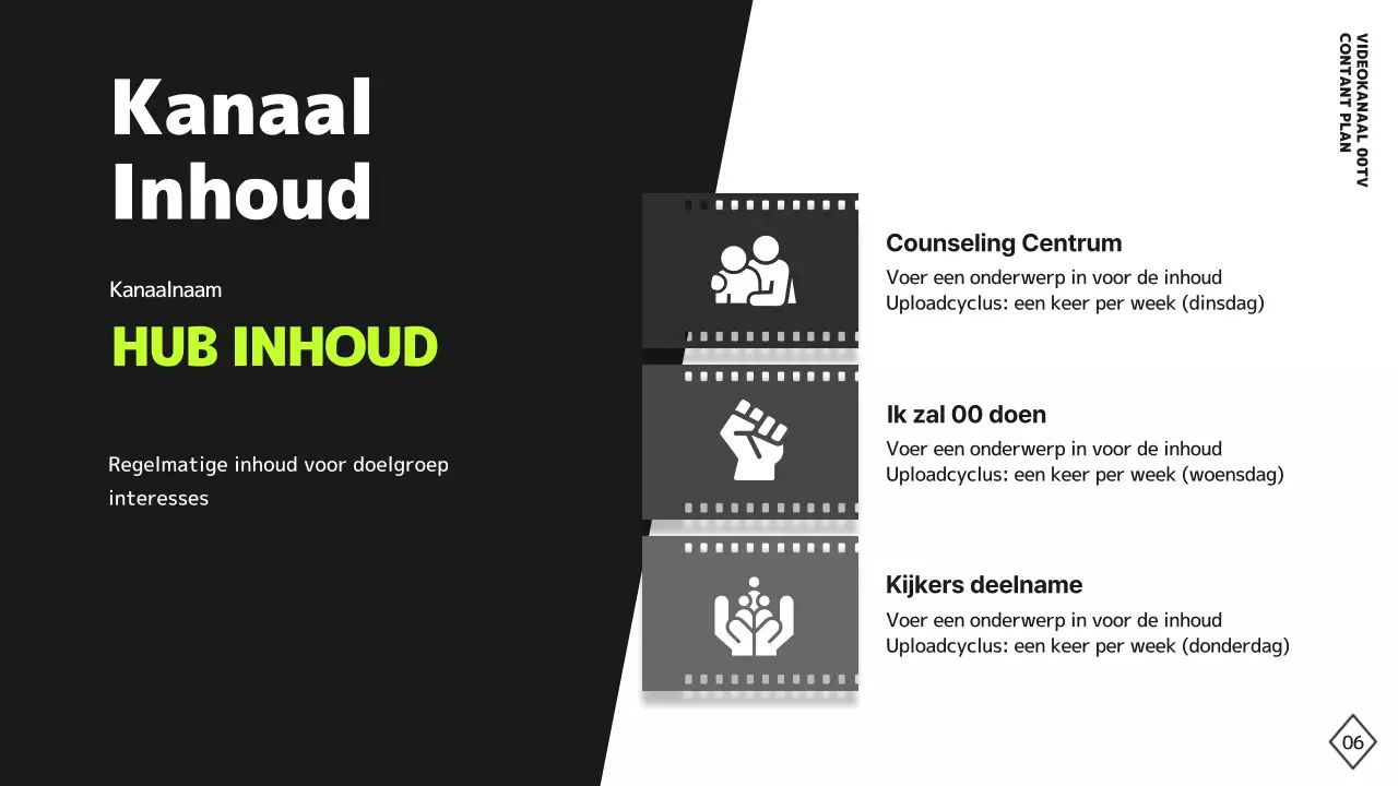 Eenvoudig zwart-wit videokanaalinhoudsplan