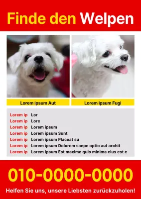 Einfaches rotes und gelbes Flugblatt für entlaufene Haustiere