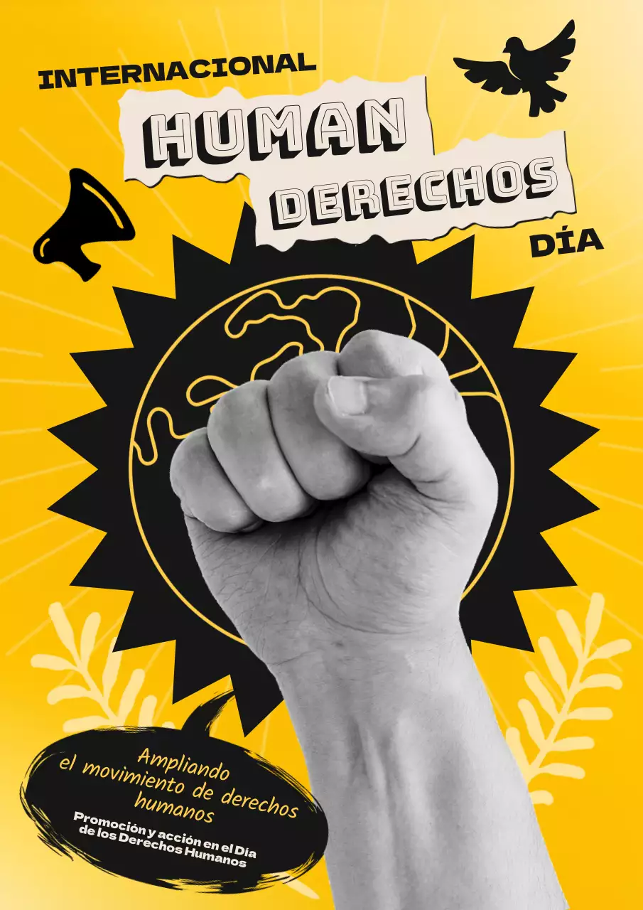 Publicidad de moda en negro y amarillo sobre derechos humanos