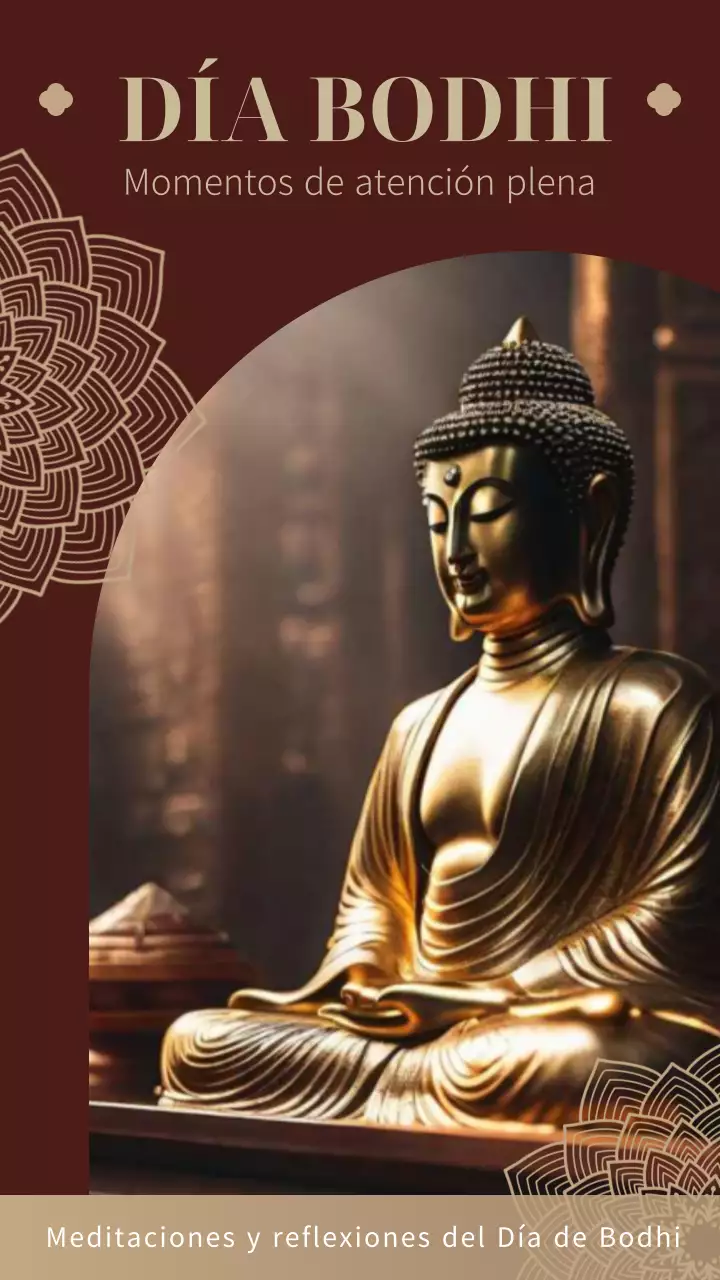 Elegante publicidad Bodhi Day roja y dorada