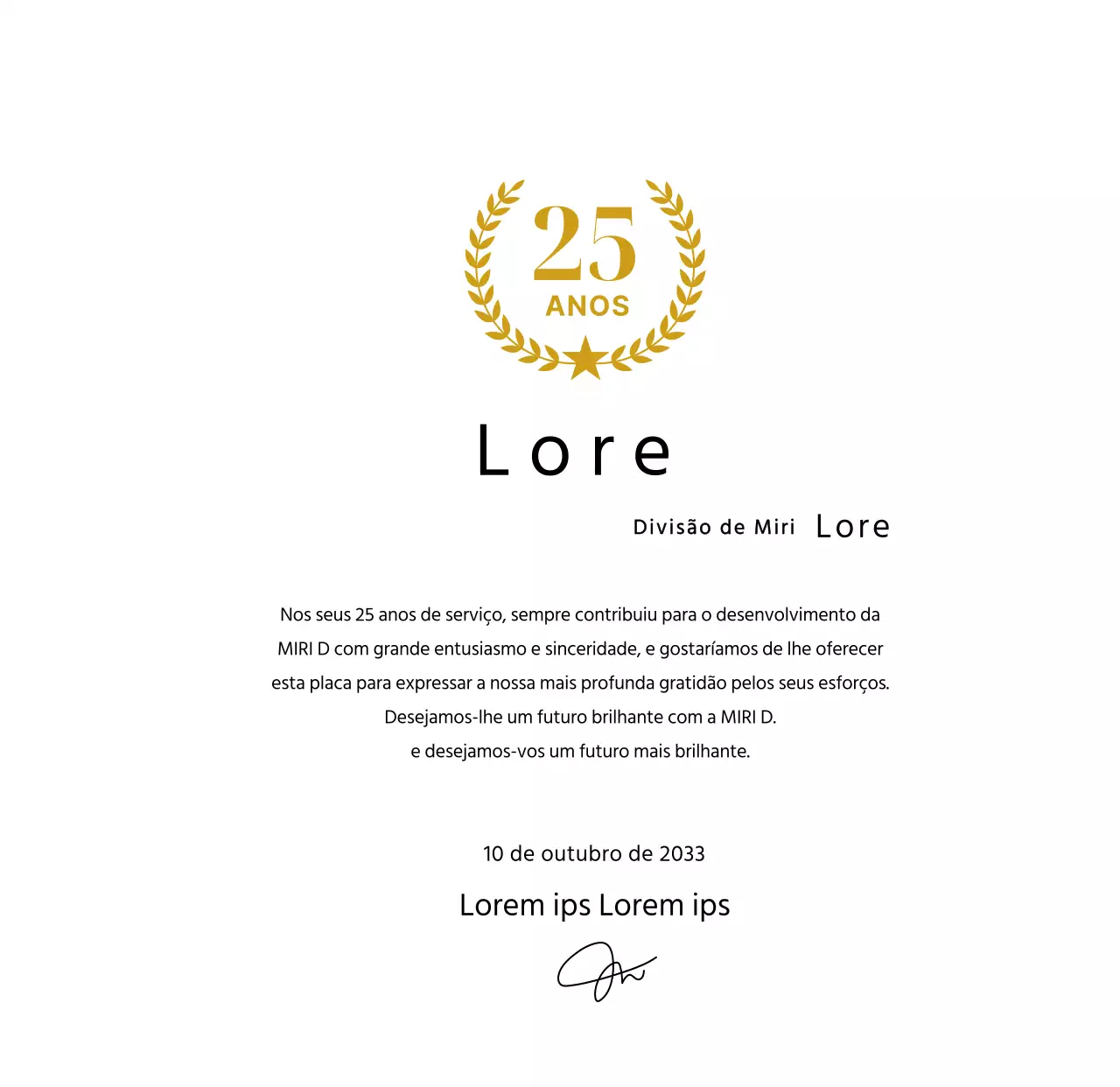 Placa de longevidade com louros e estrelas dourados