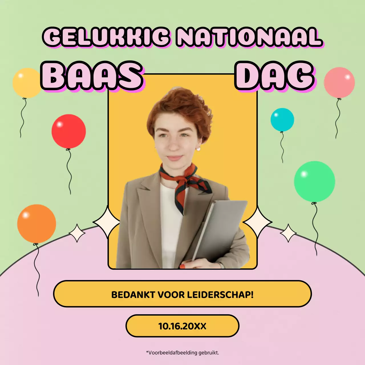 Lime en lila kitsch Happy Boss Day aankondiging