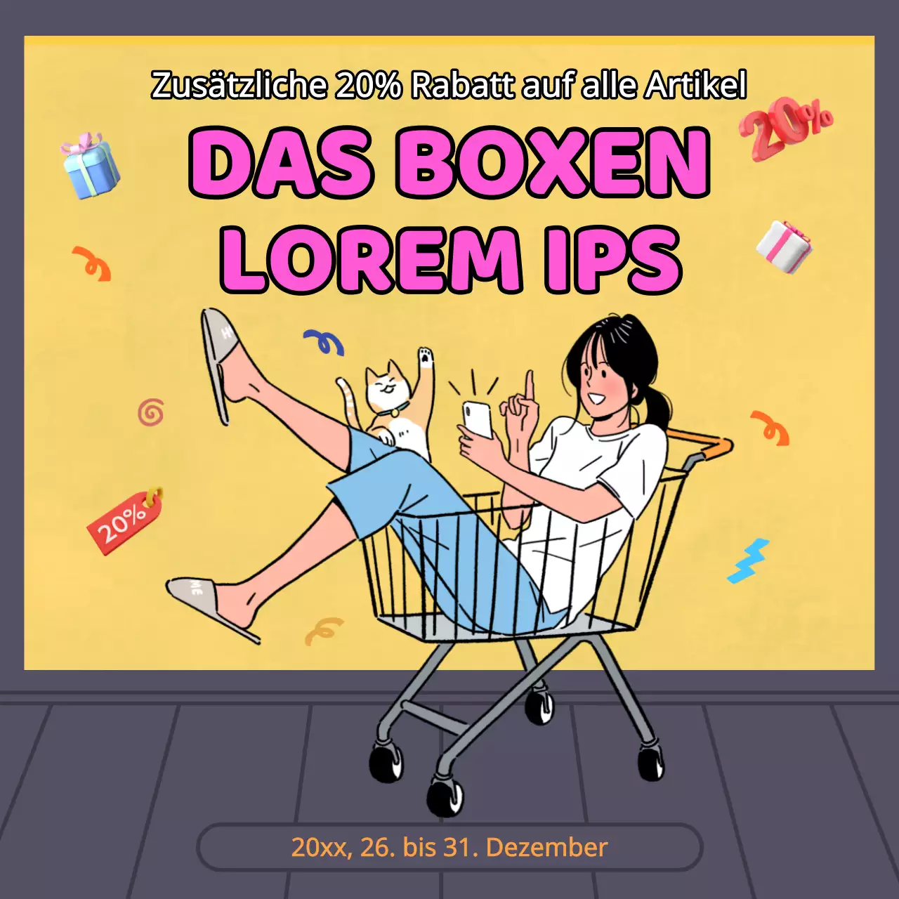 Gelb und Hot Pink Trendy Boxing Day Werbung