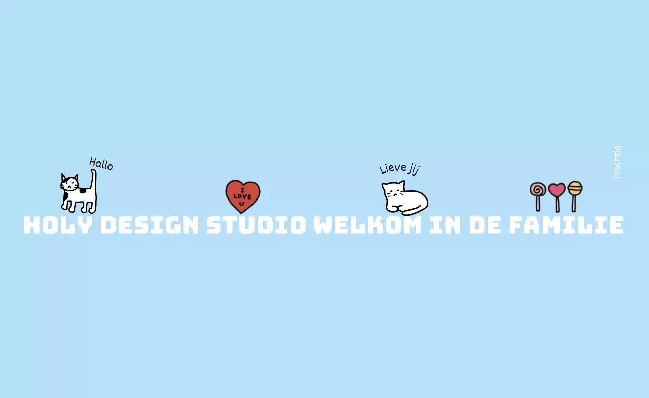 Design studio welkomstpakket met een handgetekende kat en een schattig concept