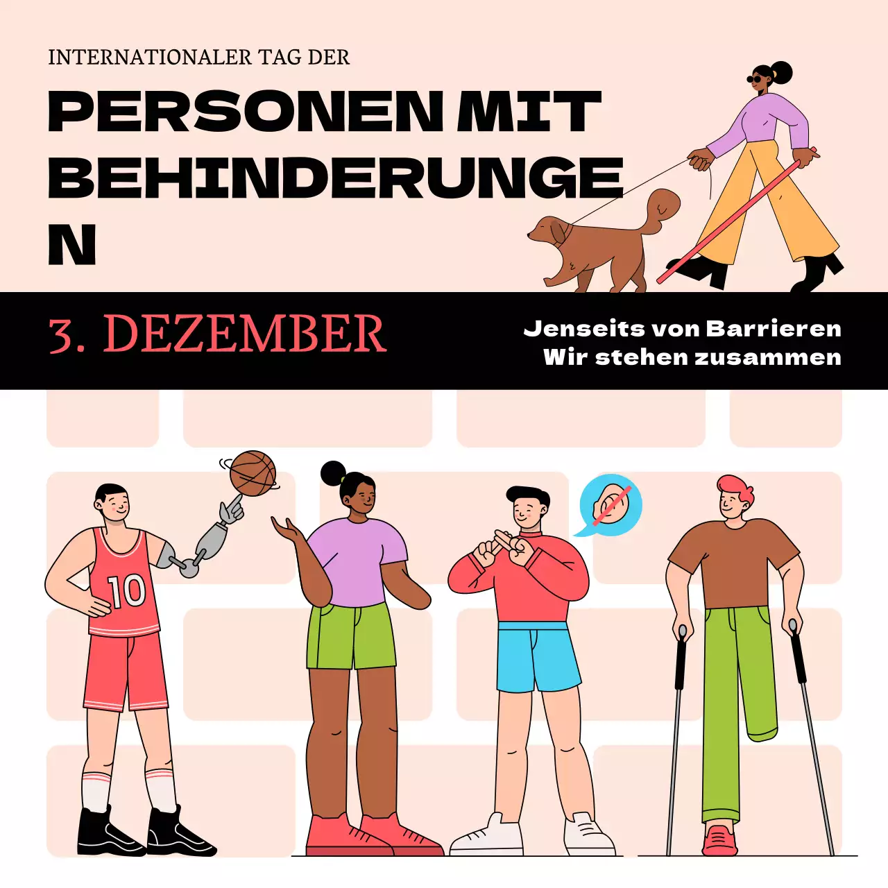 Beige und Schwarz Trendy Werbung für den Internationalen Tag der Menschen mit Behinderungen