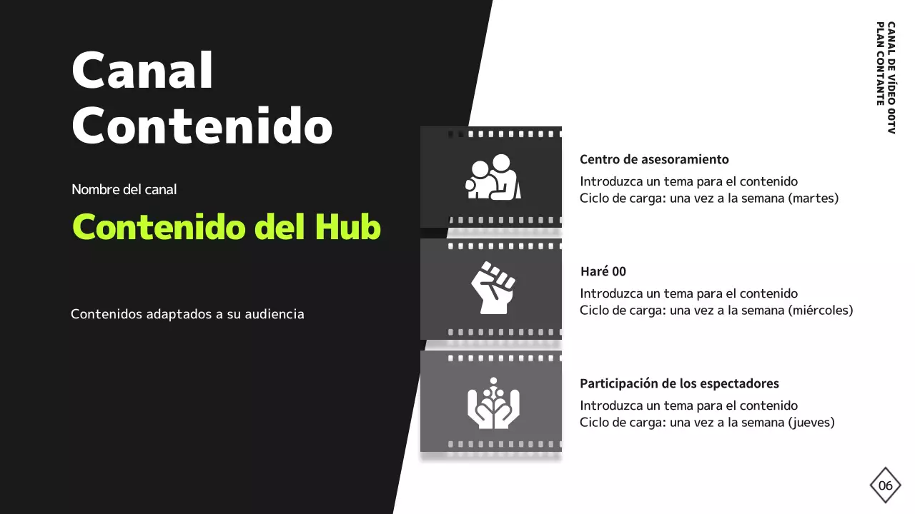 Plan de contenidos de un canal de vídeo sencillo en blanco y negro