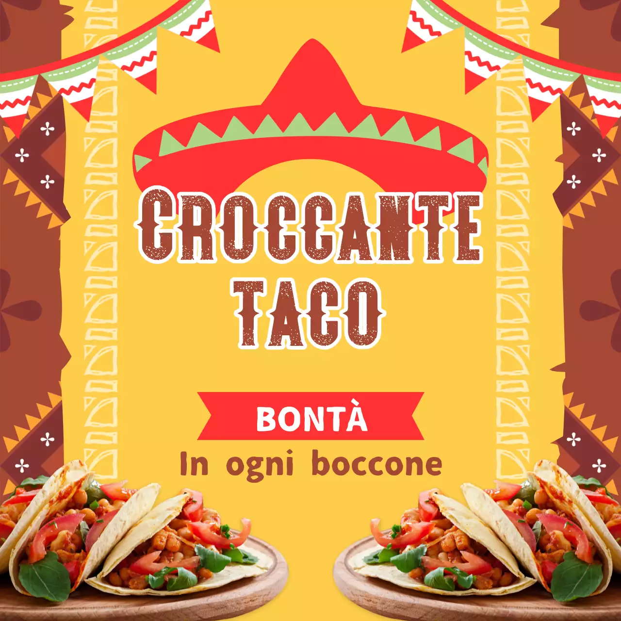 Pubblicità del ristorante Taco trendy in marrone e giallo