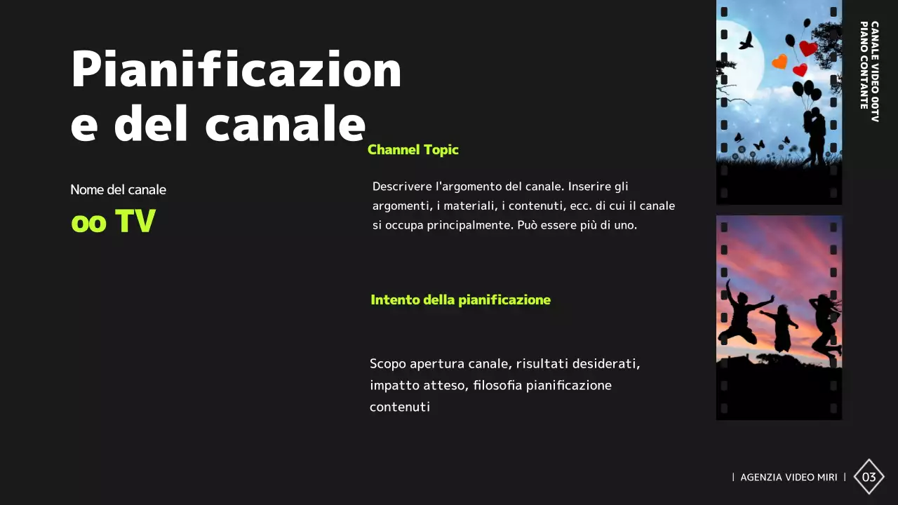 Semplice piano di contenuti del canale video in bianco e nero