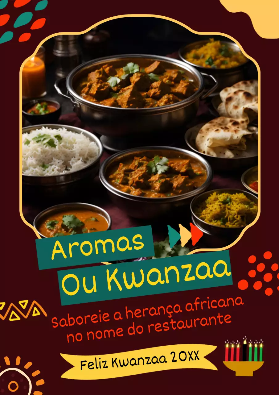 Anúncio da celebração tradicional do Kwanzaa em vermelho e amarelo