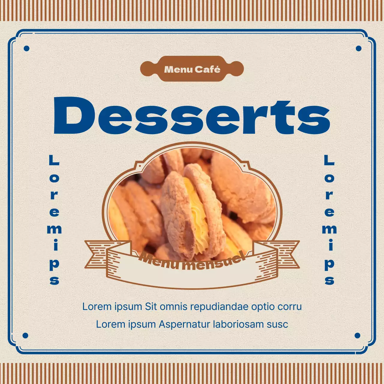 Annonce de café rétro en marron et bleu