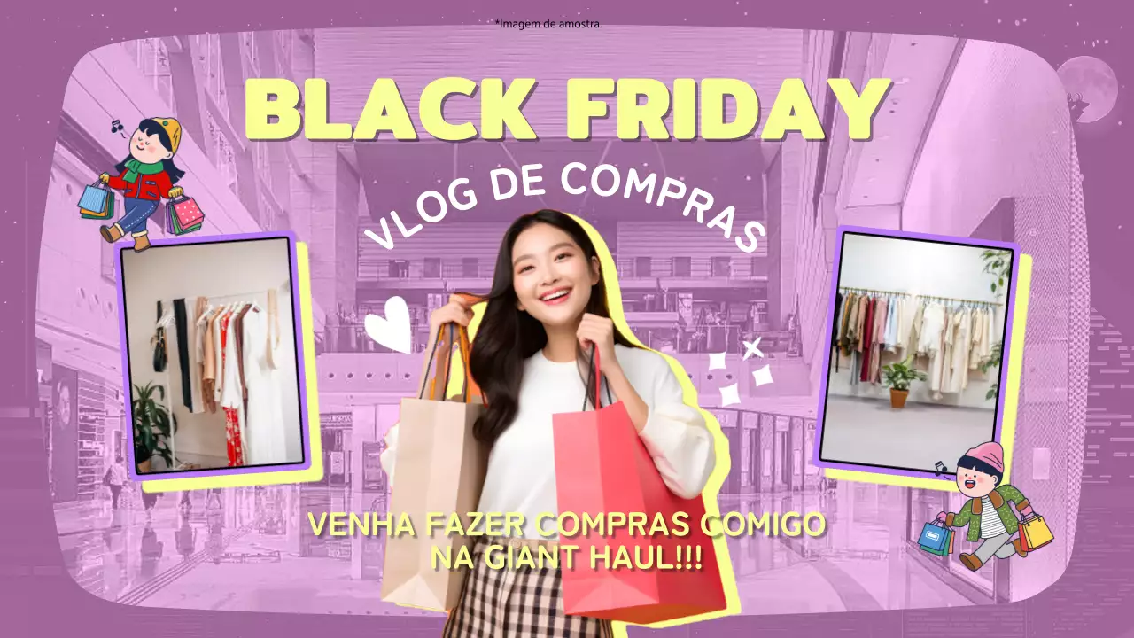 Publicidade de compras na moda em lilás e amarelo