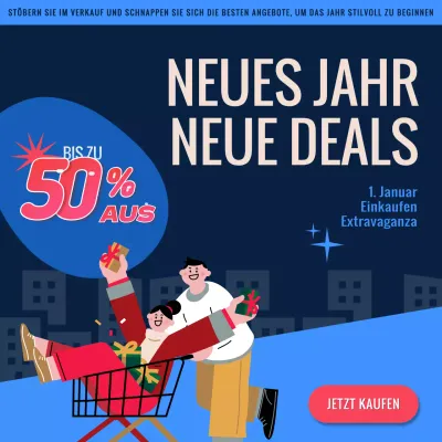 Marineblaue und rote lustige Neujahrs-Deal-Werbung