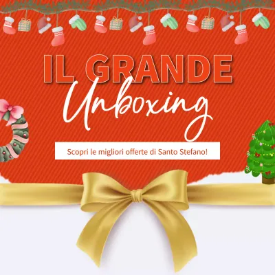 Pubblicità semplice di Boxing Day in rosso e oro