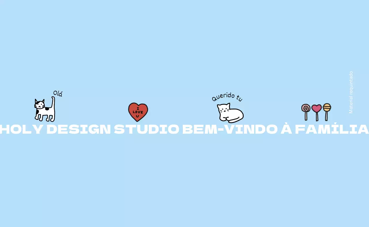 Kit de boas-vindas ao estúdio de design com um gato desenhado à mão e um conceito giro