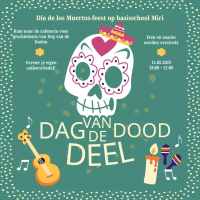 Groen en geel trendy Dag van de Doden uitnodiging