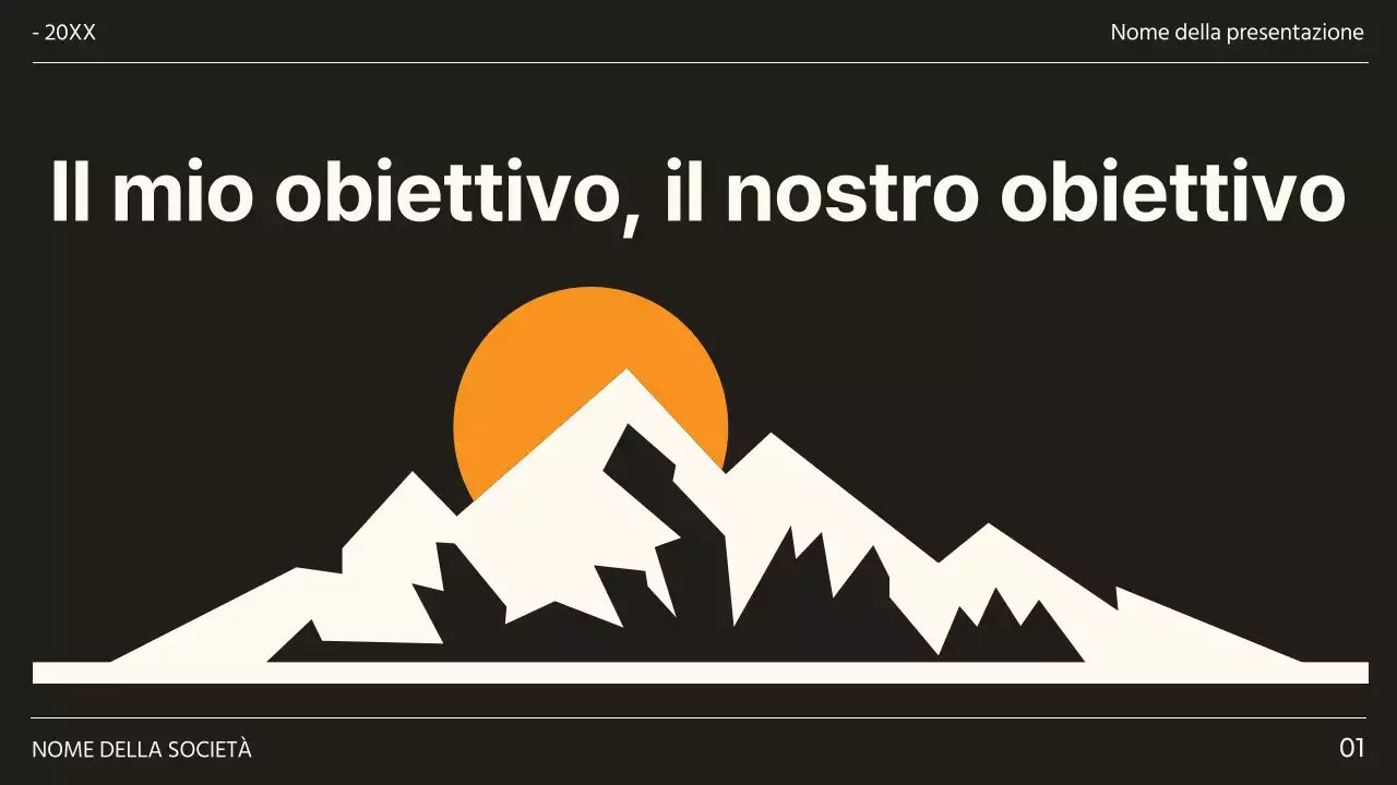 Proposta di obiettivi e finalità di tendenza in nero e arancione