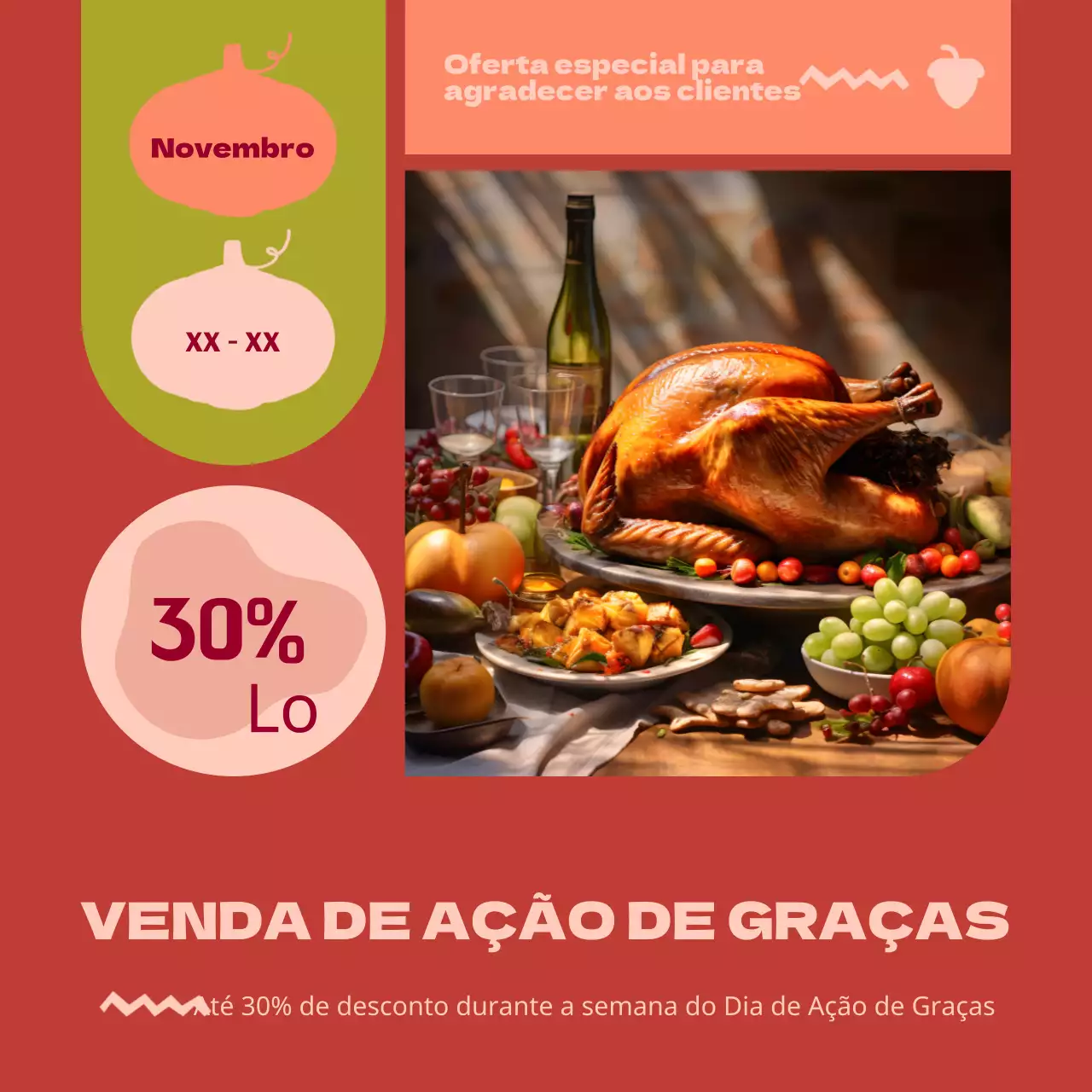 Anúncio de venda clássico de Ação de Graças em castanho e laranja
